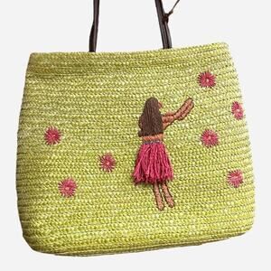 Straw tote bag hula dancer by Liz Claiborne